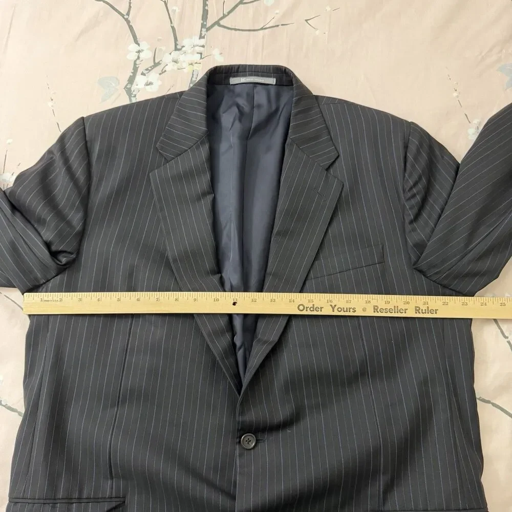 Hickey Freeman Loro Piana Super 130s Wool Blazer 46L Black Pinstripe Tasmanian